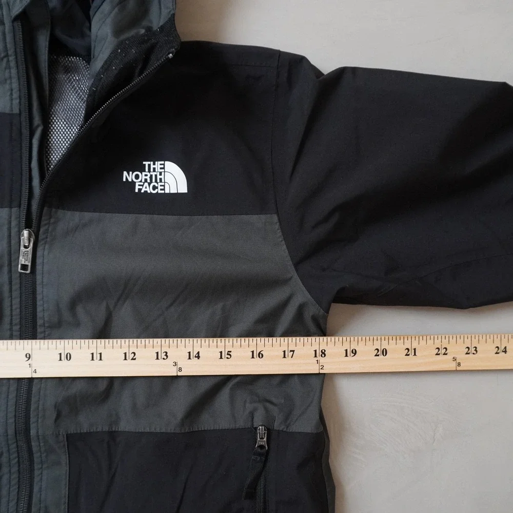 The North Face Boys Large 12 Hooded Windbreaker Jacket Black Grey Full Zip Mesh